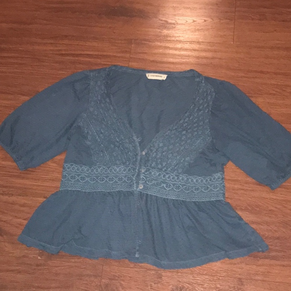Blue Lace Detail Women's Top